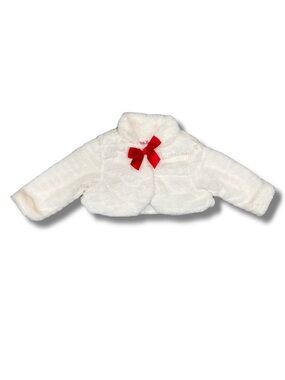 Little Lass 3-6 Months Girl White Faux Fur Coat Red Bow Christmas Winter